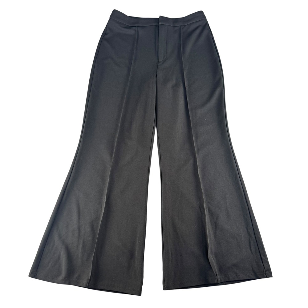 Versona Modern Black Wide Leg Trousers Size 10S Stretch Professional Flare Pants